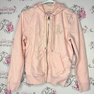 Ralph Lauren sweater zip up hoodie embroidered pink white light baby pink rare